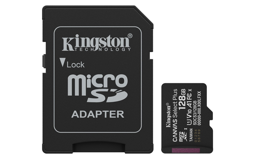 MEMORIA MICROSD KINGSTON CANVAS SELECT PLUS GEN3 128GB R.150MB/S CL10 UHS-I U1 V10 A1